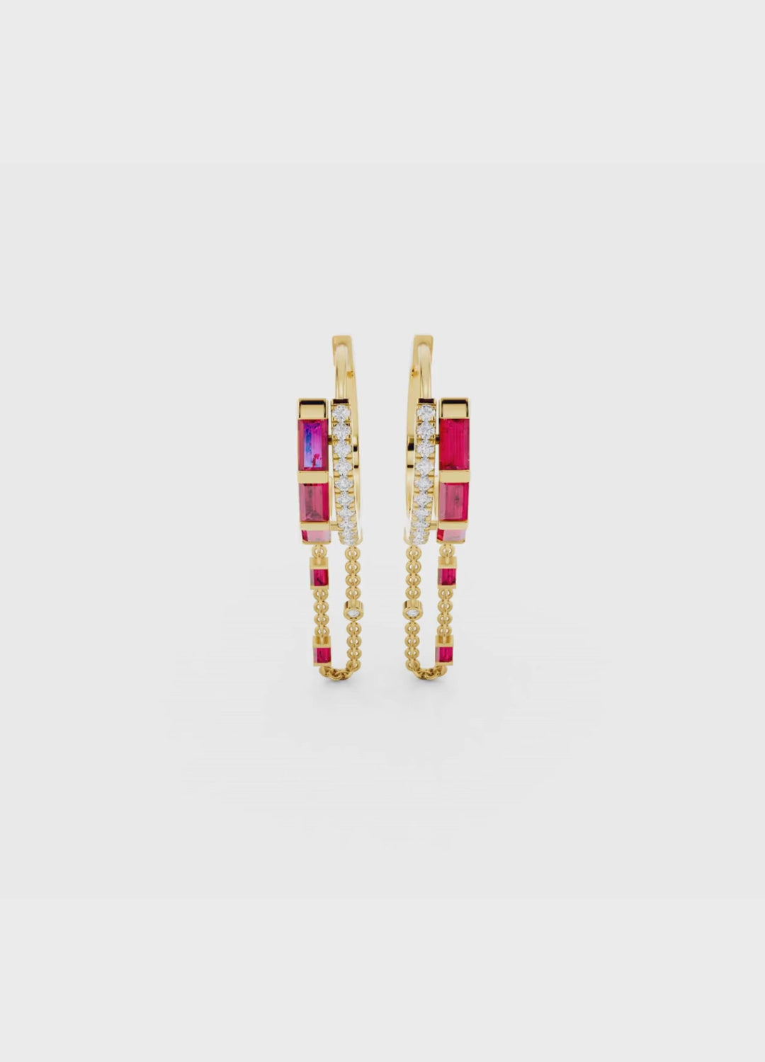 Ruby & Diamond Chain Hoop Earrings