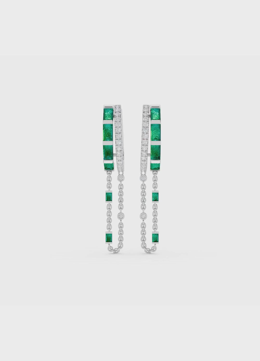 Emerald & Diamond Chain Hoop Earrings