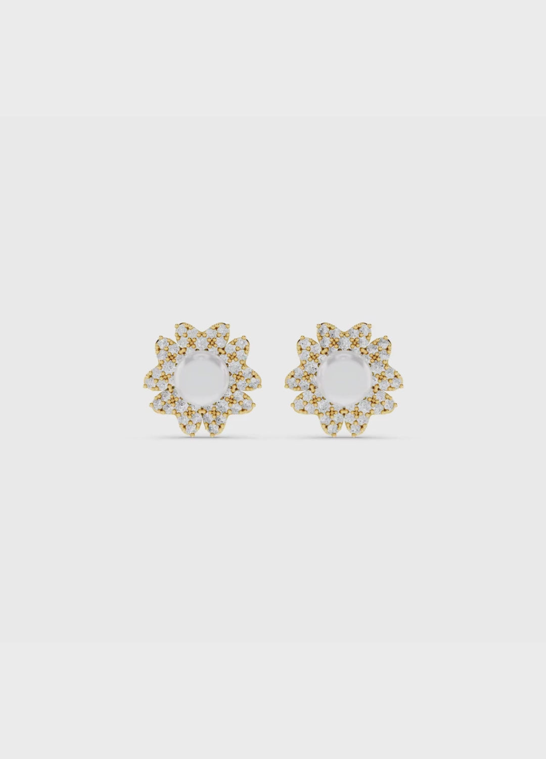Diamond Pearl Floral Stud Earrings