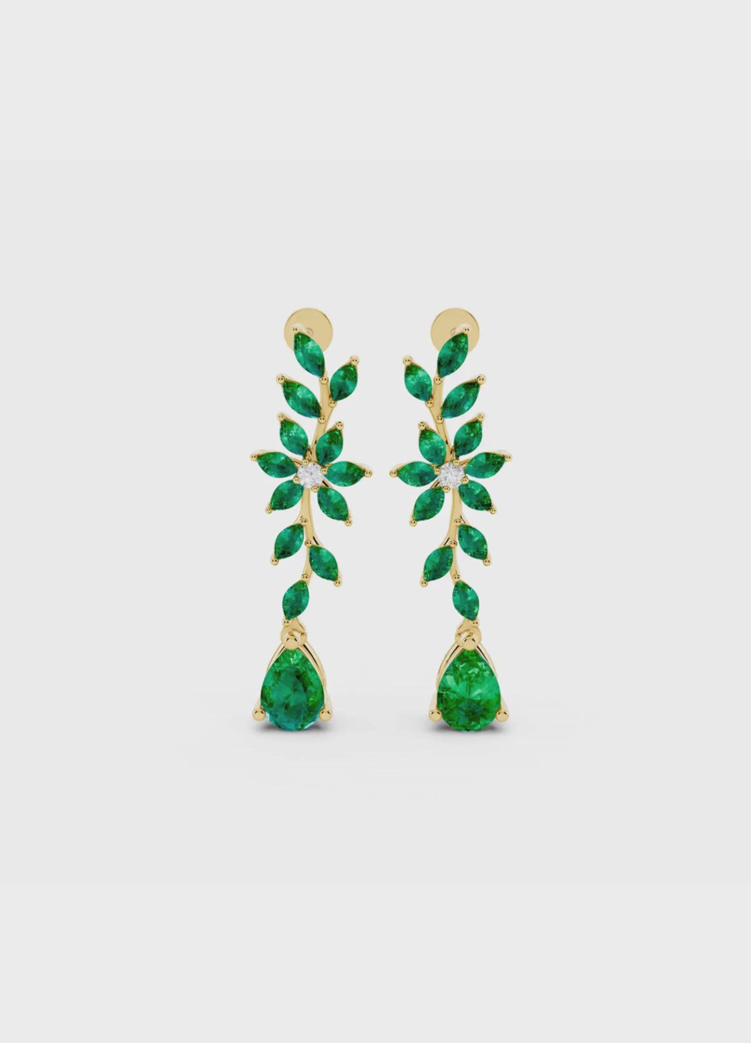 Emerald & Diamond Floral Drop Earrings