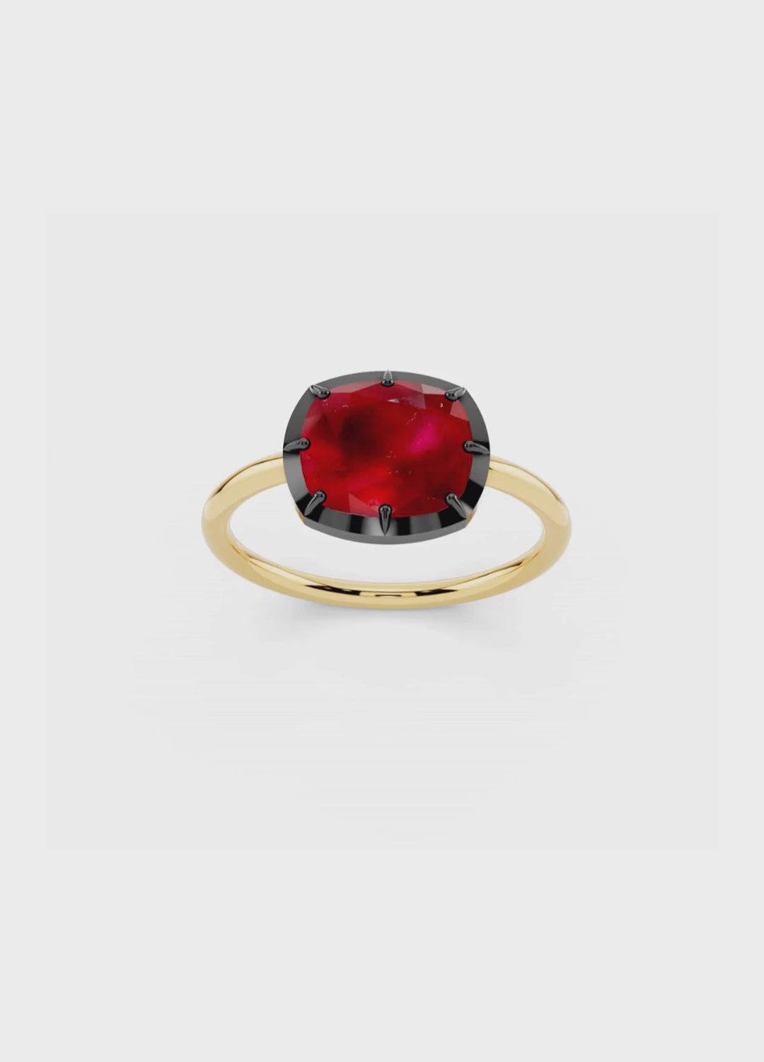 East-West Cushion Cut Ruby Ring