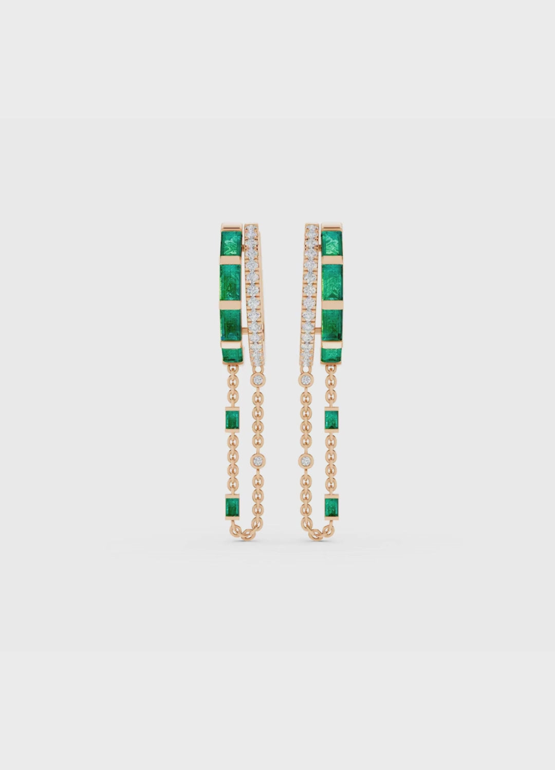 Emerald & Diamond Chain Hoop Earrings