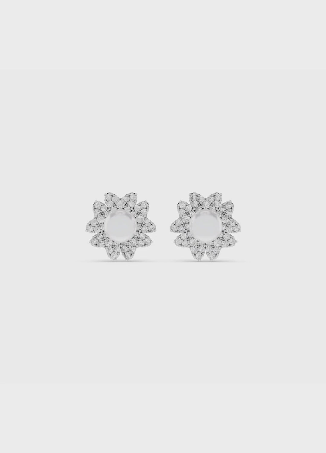 Diamond Pearl Floral Stud Earrings