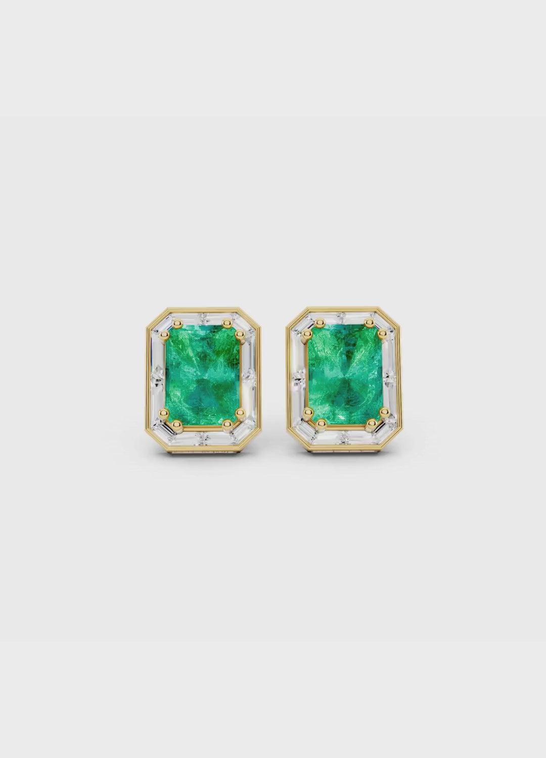 Emerald & Baguette Halo Stud Earrings