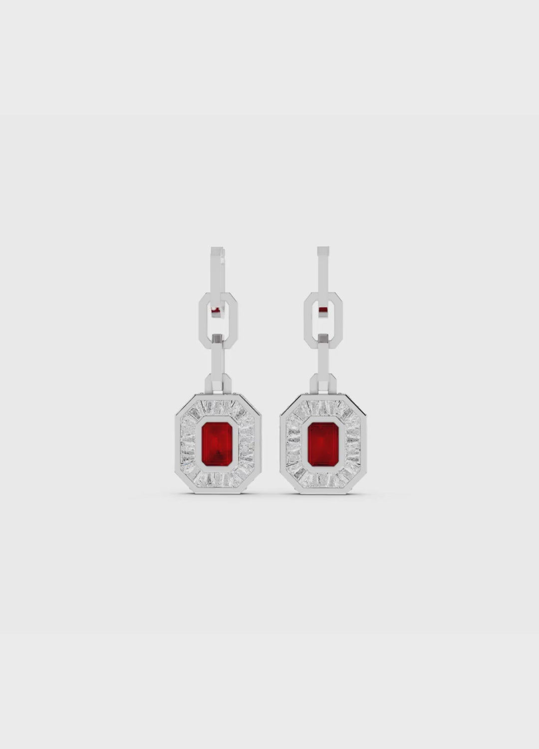 Ruby & Diamond Baguette Drop Earrings