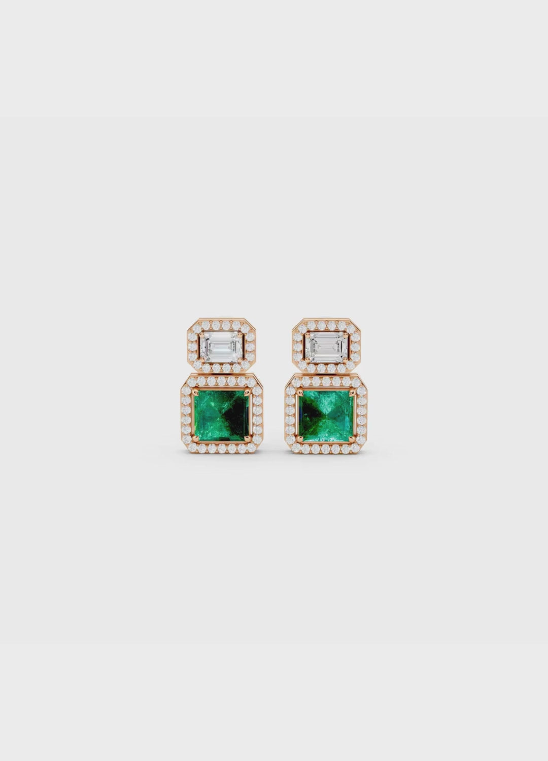 Emerald & Diamond Halo Drop Earrings