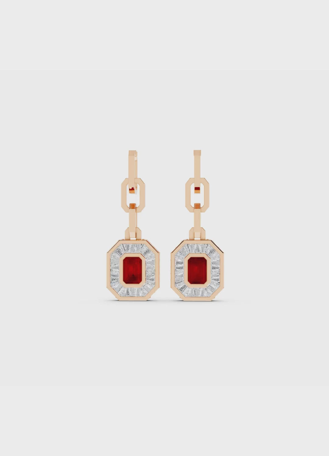 Ruby & Diamond Baguette Drop Earrings
