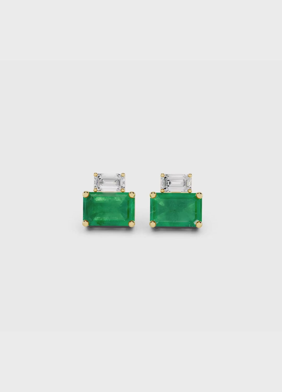 Emerald Cut Diamond and Emerald Stud Earrings