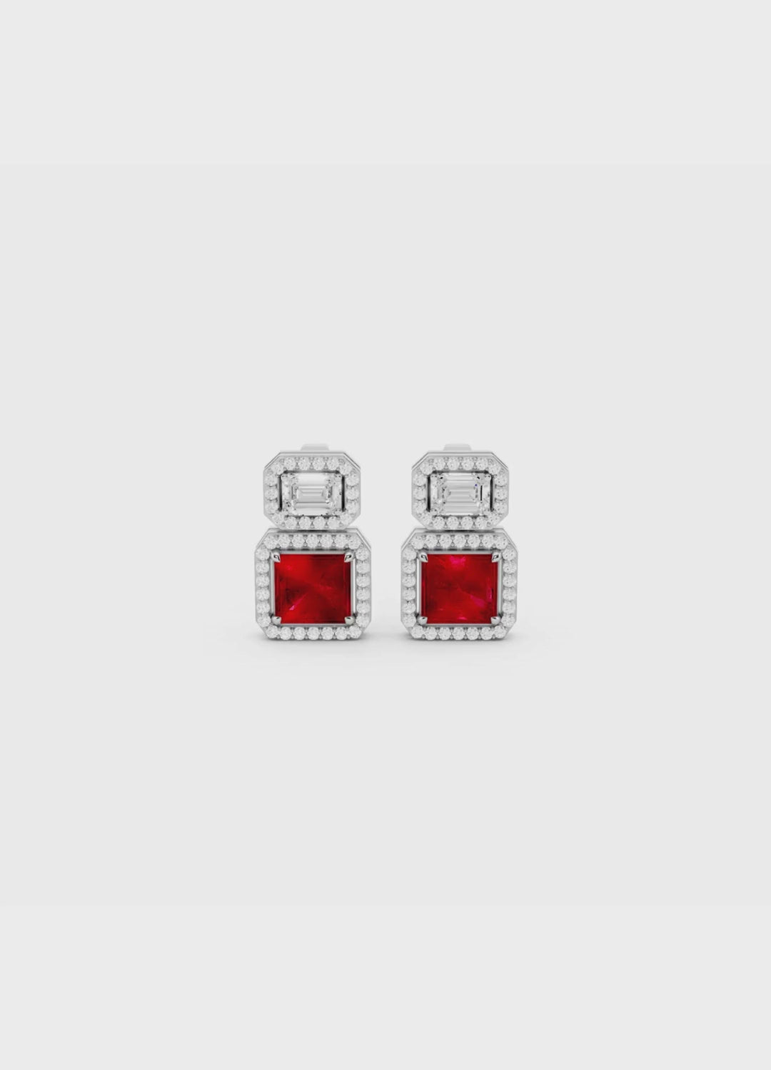Ruby & Emerald Cut Diamond Halo Earrings