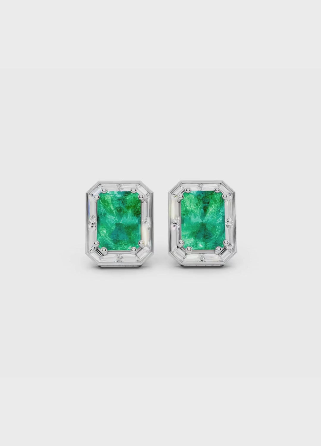 Emerald & Baguette Halo Stud Earrings