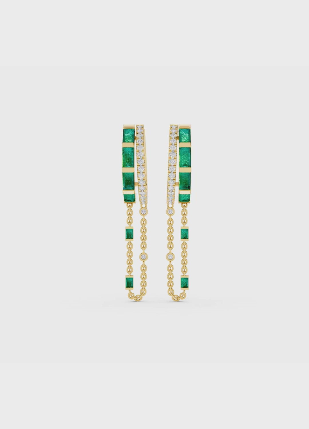 Emerald & Diamond Chain Hoop Earrings