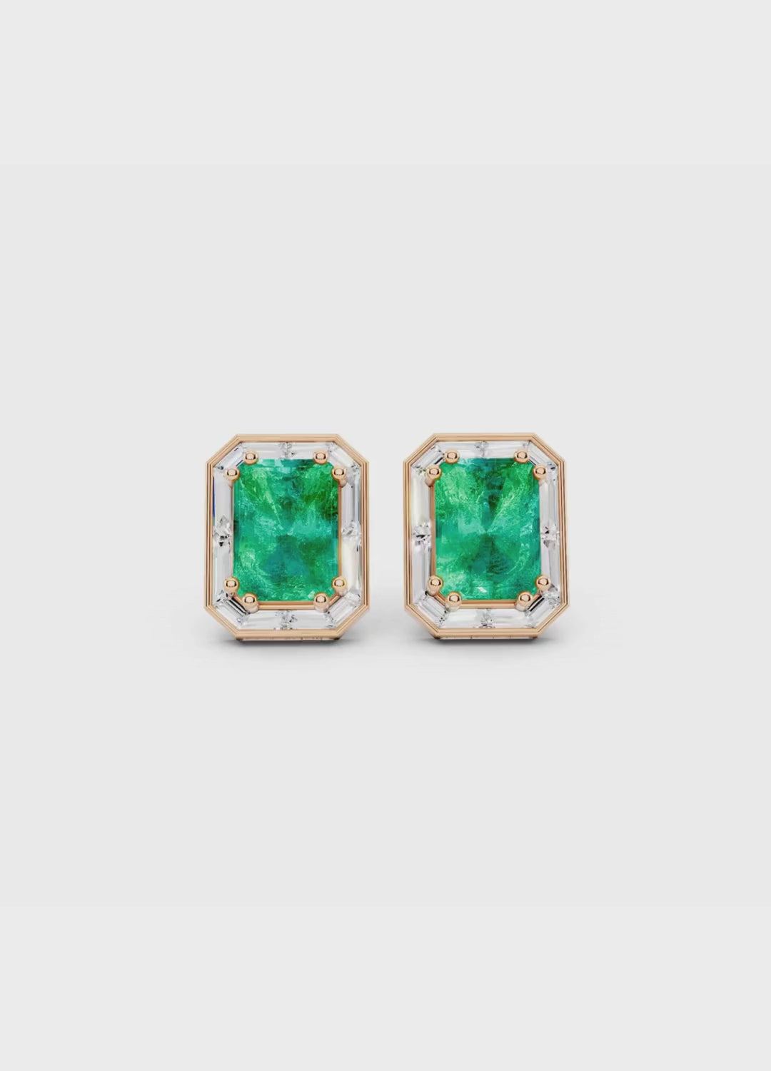Emerald & Baguette Halo Stud Earrings