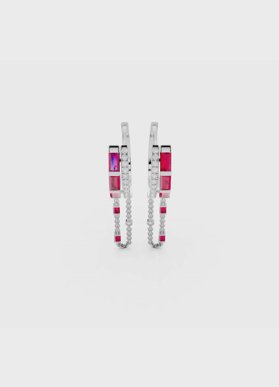 Ruby & Diamond Chain Hoop Earrings