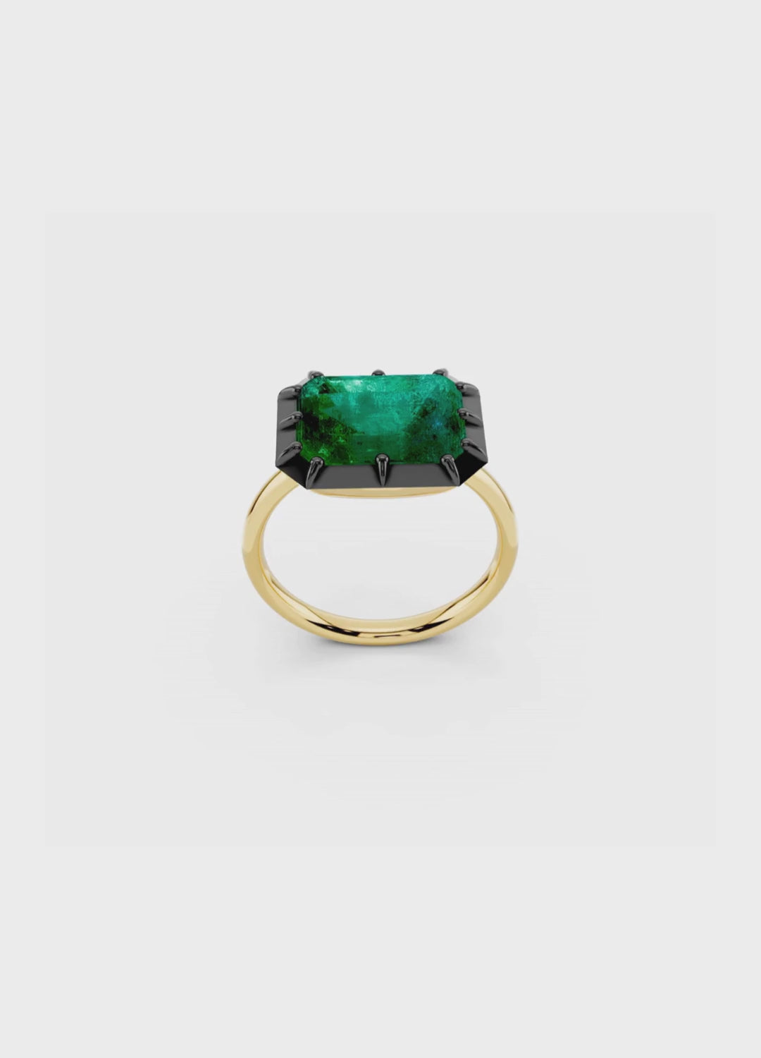 East-West Emerald Cut Emerald Ring