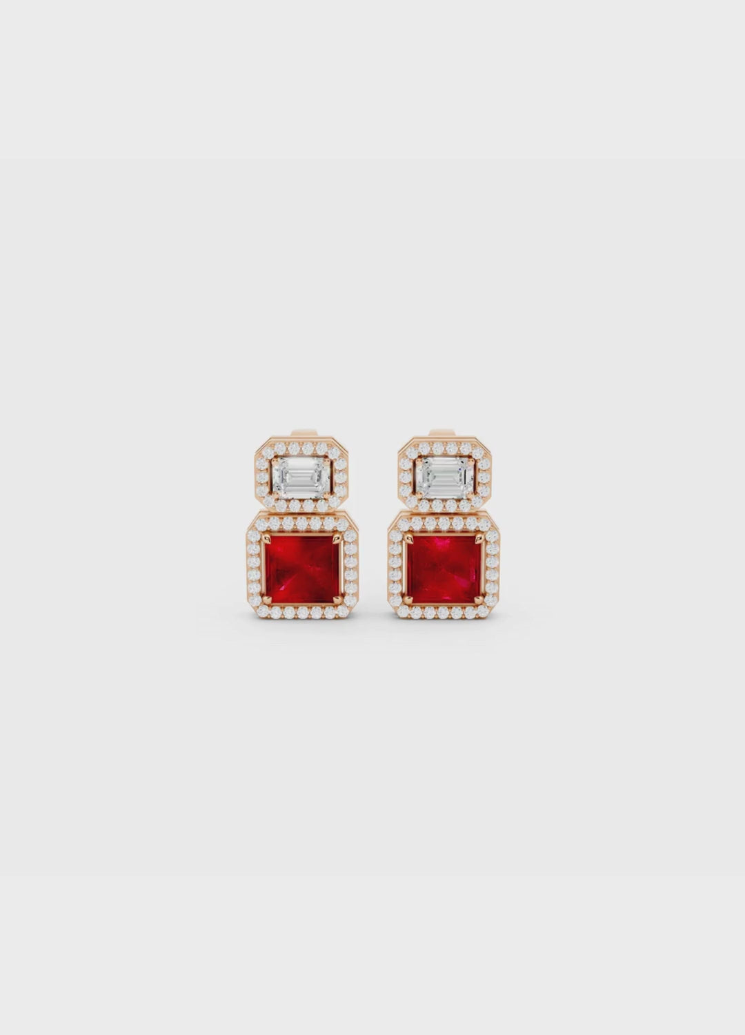 Ruby & Emerald Cut Diamond Halo Earrings