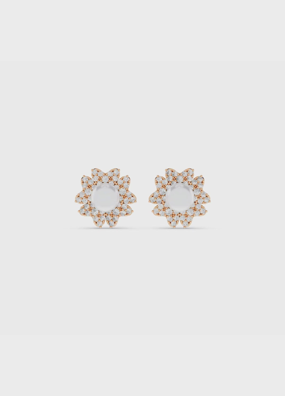 Diamond Pearl Floral Stud Earrings